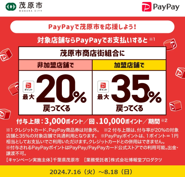 キャッシュレスで茂原市を応援！！最大20％ or 最大35％戻ってくる！キャンペーン｜PayPay