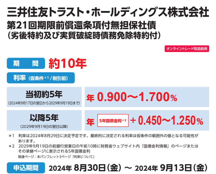 三井住友トラスト・ホールディングス株式会社第21回期限前償還条項付無担保社債 | SMBC日興証券