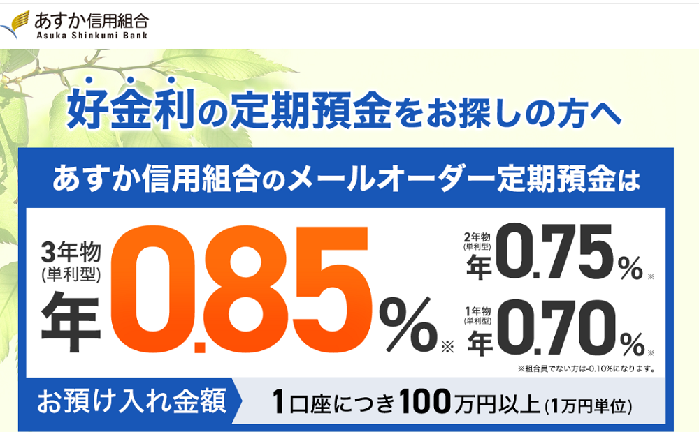 定期預金　メールオーダー｜あすか信用組合