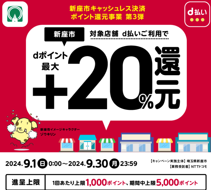 新座市キャッシュレス決済　ポイント還元事業　第3弾| d払い
