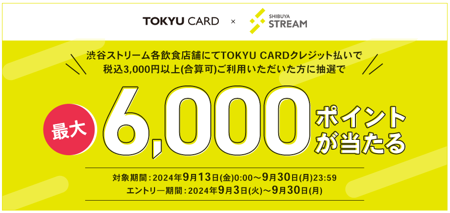 渋谷ストリームのご利用で最大6,000ポイントが当たるWチャンスキャンペーン │東急カード－電車でもお買物でもポイントが貯まる