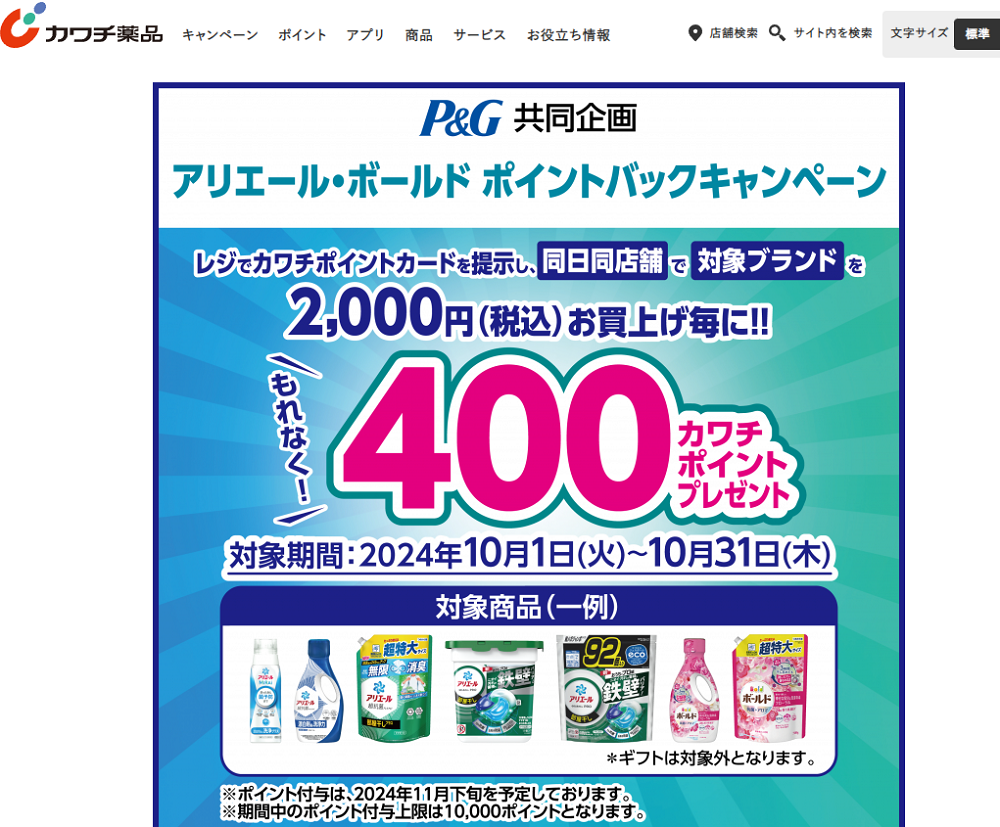 必ずもらえる！ 400カワチポイント！ | カワチ薬品