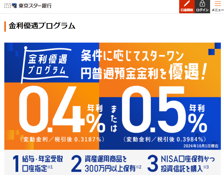 金利優遇プログラム | 東京スター銀行
