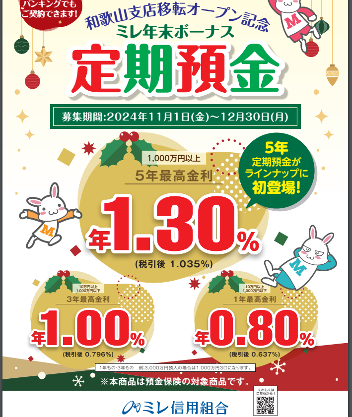 ミレ年末ボーナス定期預金 | 新規限定 | ミレ信用組合