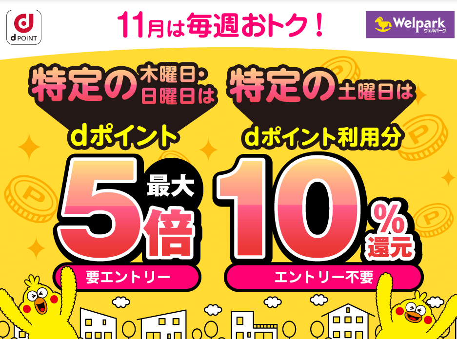 【dポイントクラブ】ウェルパーク｜毎週開催！dポイント3倍、5倍・10％還元 – キャンペーン