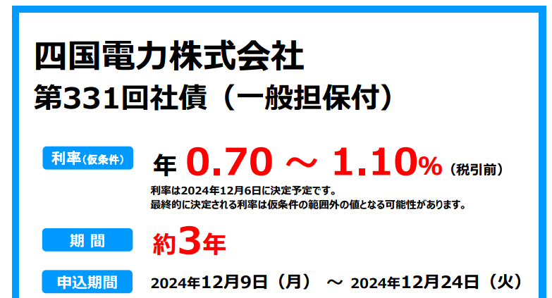 四国電力株式会社第331回社債（一般担保付） | SMBC日興証券