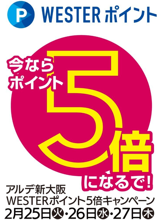 アルデ新大阪WESTERポイント5倍キャンペーンのお知らせ