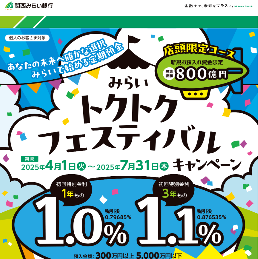 みらいトクトクフェスティバルキャンペーン｜関西みらい銀行
