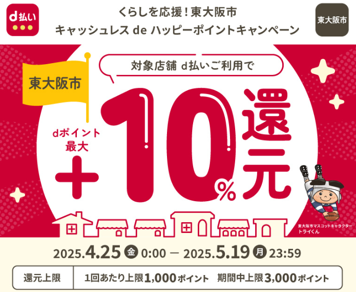 くらしを応援！東大阪市キャッシュレスdeハッピーポイントキャンペーン | d払い
